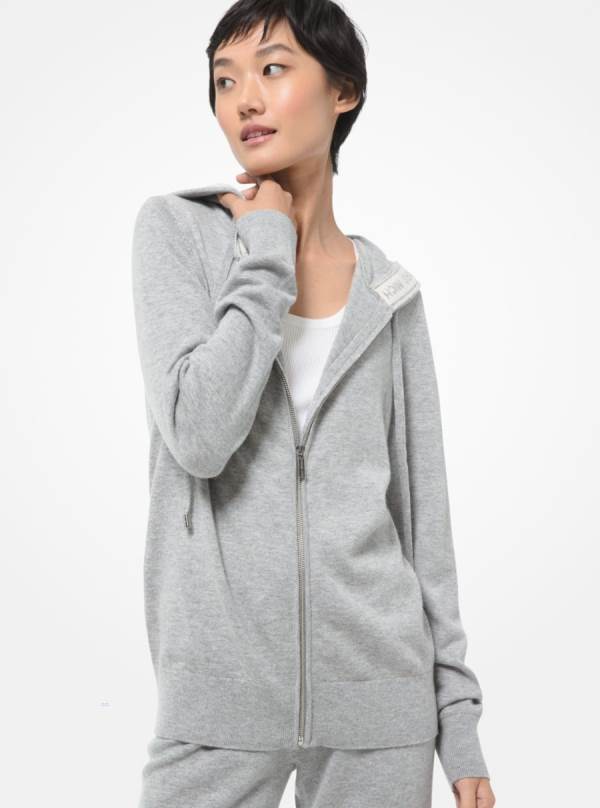Damske Mikiny S Kapucňou Michael Kors Wool Blend Zip-Up Siva - Oblecenie Michael Kors Levně | BQKRD-7492